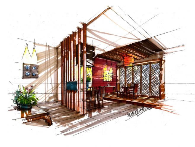 中包房效-杨飞的设计师家园-旧房改造,餐饮,手绘效果图,新中式,主题